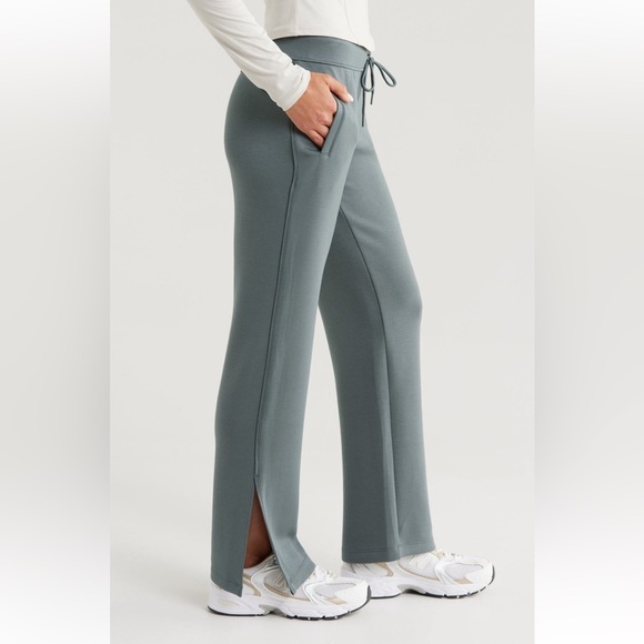 Zella Level Set Straight Leg Slit Hem Track Pants Green Small NWT (Flaw) - Picture 5 of 12